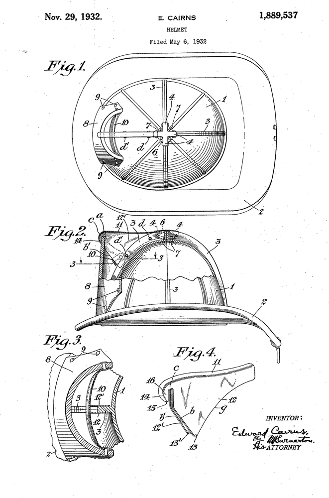 Original Patent Drawing: FIRE HELMET